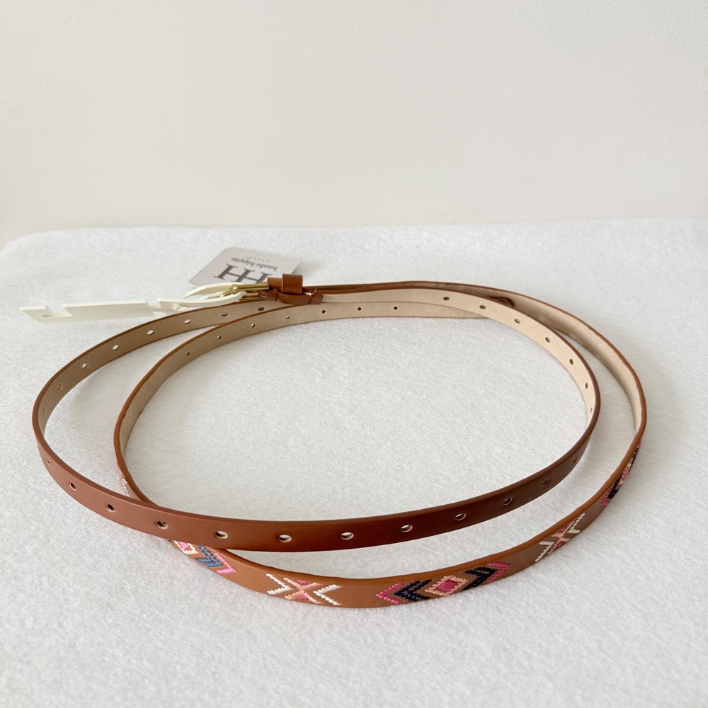 Haute Hippie Style Embroidered Belt Brown Cognac M NWT Boho Western - Picture 4 of 6